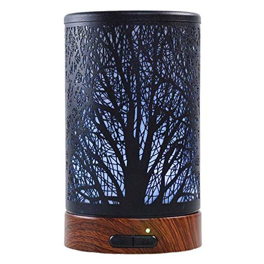 EQUSUPRO Essential Oil Diffuser 100ml Metal Aromatherapy Oil Diffuser Ultrasonic Cool Mist Diffuser with Waterless Auto Shut-Off Protection,7 Colors Changed LED for Home Office SPA Yoga (Tree)