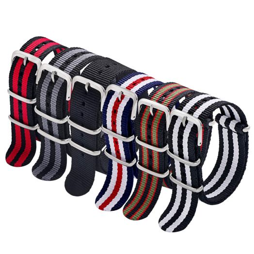 Carty 6 Pack Military Nylon Straps 20mm watch strap nylon Nylon Watch Bands 11"(Black+Black/Red+Black/Red/Green+Blue/White/Red+Black/Grey+Black/White)