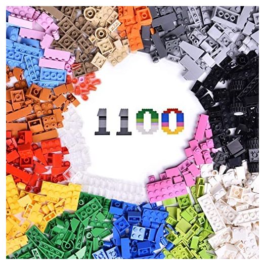 FUN LITTLE TOYS 1100 PCs Building Bricks in 17 Popular Colors and 147 Mixed Shapes, Classic Creative Building Blocks Compatible with All Major Brands