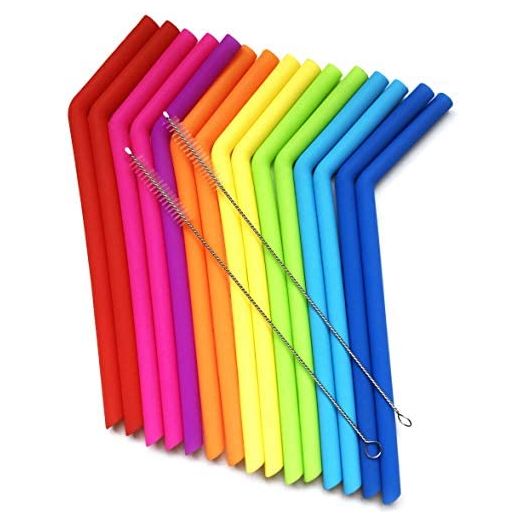 15 FITS ALL TUMBLERS STRAWS, Reusable Silicone Straws for 30 and 20 oz Yeti, Flexible Easy to Clean + 2 Cleaning Brushes, BPA Free
