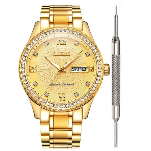 OLEVS Gold Wrist Watches for Men Waterproof Stainless Steel Quartz Watches men Diamond Watches Men