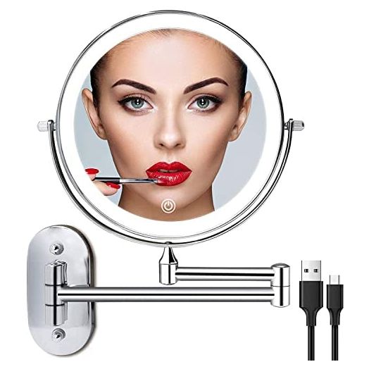 FUNTOUCH Rechargeable Wall Mounted Lighted Makeup Mirror 8 Inch 1X 10X