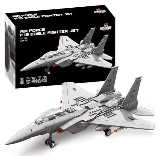 Apostrophe Games Fighter Jet Building Block Set – 227-Pcs F-15 Eagle Fighter Jet Building Toys Set – Building Block Plane Toy for Kids Older Than 10 and Adults – Compatible with All Building Bricks