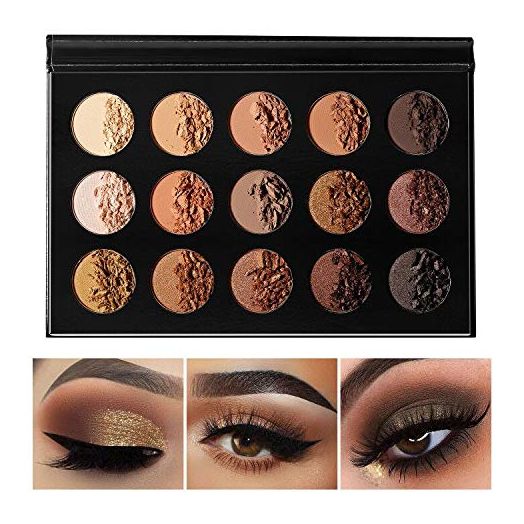 Nude Gold Eyeshadow Palette Natural Naked Smokey Warm Neutral 15 Shades, Travel Size Makeup