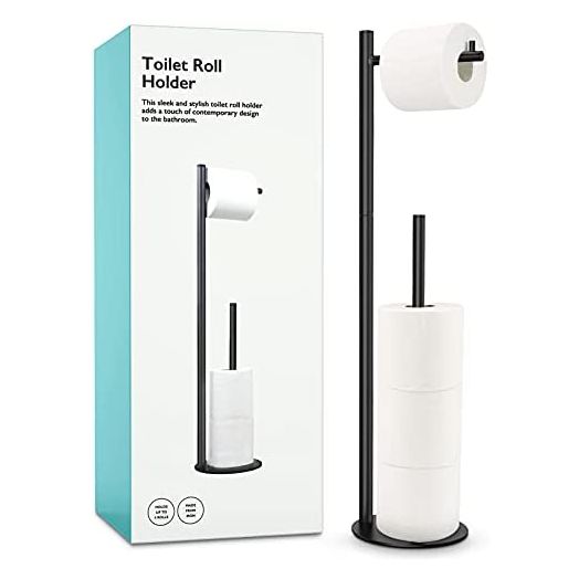 Batoliet Black Toilet Paper Holder Stand, Bathroom Toilet Paper Roll Holder Stand with Reserve