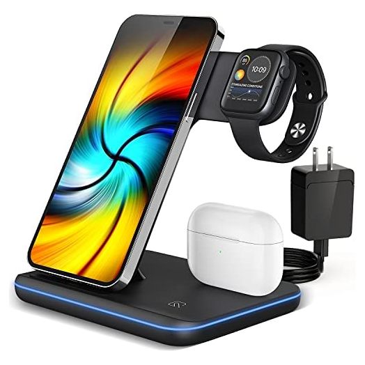 Wireless Charging Station, 2021 Upgraded 3 in 1 Wireless Charger Stand with Breathing Indicator Compatible with iPhone 13/12/11 Pro/XS, AirPods 3/2/1/pro, iWatch Series 7/6/5/4/3, and Samsung Phones