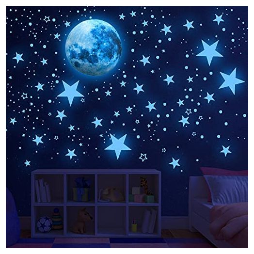 Glow in The Dark Stars for Ceiling,Glow in The Dark Stars and Moon Wall Decals, 1088 Pcs Ceiling Stars Glow in The Dark Kids Wall Decors, Perfect for Kids Nursery Bedroom Living Room (Blue)