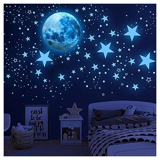 Glow in The Dark Stars for Ceiling,Glow in The Dark Stars and Moon Wall Decals, 1108 Pcs Ceiling Stars Glow in The Dark Kids Wall Decors, Perfect for Kids Nursery Bedroom Living Room(Sky Blue) (Sky Blue)