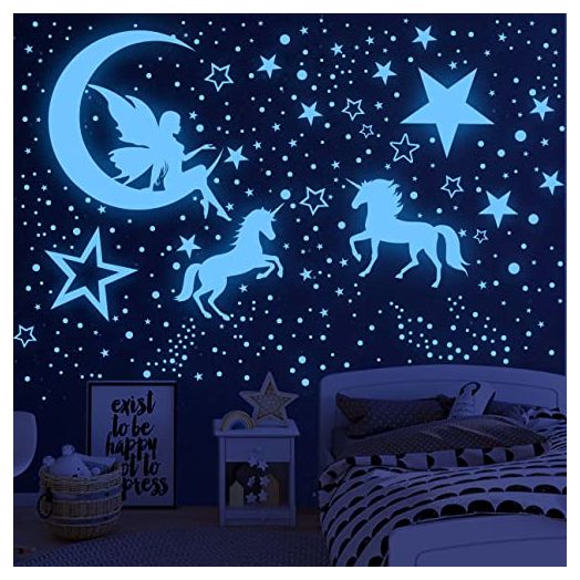 Glow in the Dark Stars for Ceiling,Unicorn Wall Decals Stickers Unicorn Wall Decor for Girls Bedroom Luminous Glow Unicorn Stars Planet Ceiling Stickers for Baby Boys Kids Playroom Living Room Nursery Wall Decor(Upgrade)