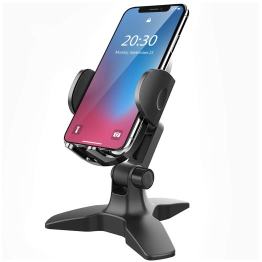 APPS2Car Cell Phone Stand for Desk Adjustable Desktop Phone Stand Thick Case Friendly Cellphone Holder Desk Heavy Duty Phone Cradle for Video Recording Office Home Compatible with 4.7-7” Smartphone