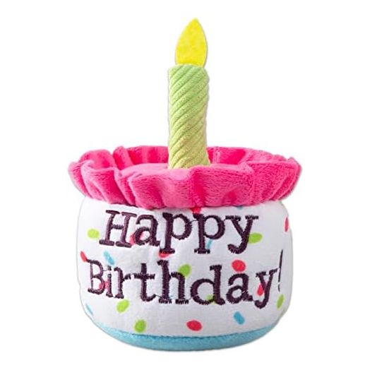 Happy Birthday Cake Catnip Toys, Birthday Cake Shaped Chew Toys for Kitten Funny Cats Gifts Plush Cat Birthday Party Toys, Pink