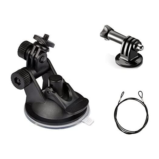 OctinPris in Car Windscreen Universal Suction Cup Mount Car for Windshield Dash Cam Camera Camcorder Mount Holder Stand 360 Rotation with 60cm Stainless Steel Tether and 1/4 Thread to Action Camera