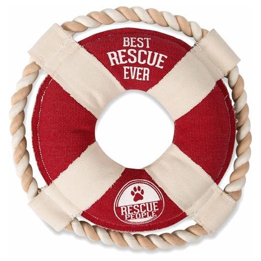 Pavilion Gift Company Pavilion-Best Rescue Ever-Life Saver 11 Inch Large Tug of War Rope Sturdy & Durable Canvas Dog Toys, Red, Dogs Medium-Large Breeds