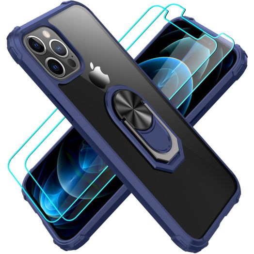 Amuoc Compatible with iPhone 12 case| iPhone12 pro Case, [ Military Grade ] with [ Glass Screen Protector] 15ft. Drop Tested Protective Case | Kickstand | 6.1 Inch -Royal Blue