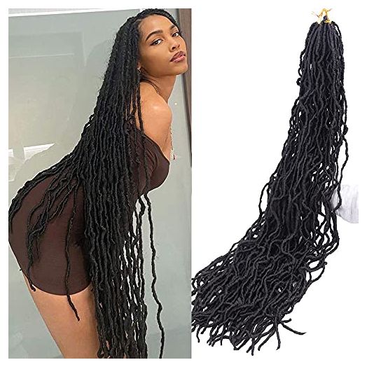 CLSFATION 36 Inch New Faux Locs Crochet Braids Hair Super Long Goddess Locs Crochet Hair Curly Wavy (6 Pack)
