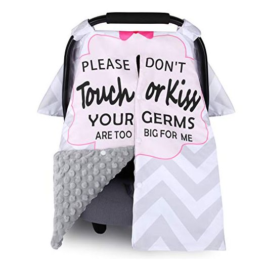Car Seat Canopy for Babies, Metplus 2 in 1 Infant Carseat Cover Mom Nursing Cover, Minky Baby Carrier Covers, Newborn Boy Girl Shower Gift, with Peekaboo Opening & No Touch Sign, Grey Stripes