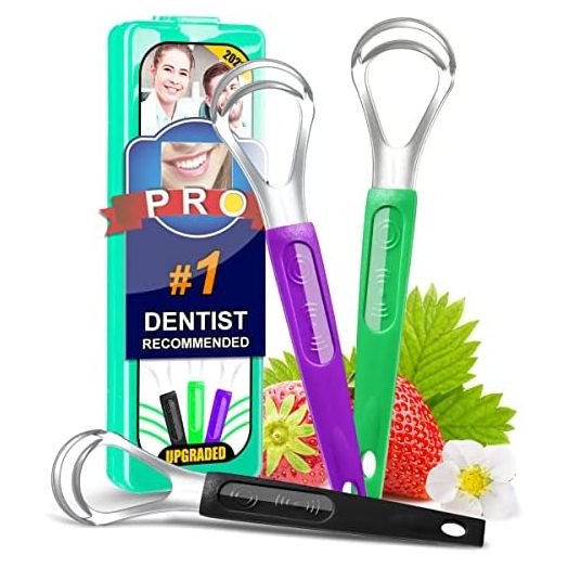 CATACC PRO Tongue Scraper with Travel Case, Stainless Steel (3 Pack)