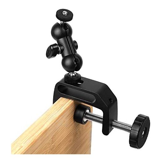 WANBY Camera Clamp Mount Double Ballhead Table Magic Arm Monitor Desk Mount Bracket with Super Clamp with 1/4" and 3/8" Thread for DSLR Camera Rig, LCD Monitor, LED Flash Lights