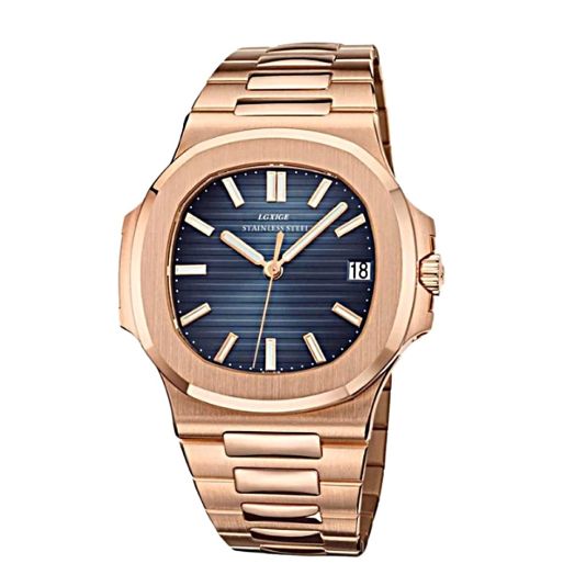 Men's LGXIGE 2019 Quartz Luxury Watches Men, Rose Gold Stainless Steel Patek Style Watch