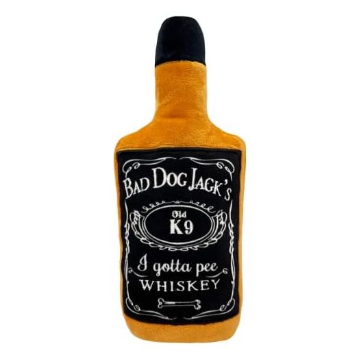 Huxley & Kent for Dogs | Bad Dog Jack's Whiskey (Small) | Funny Dog Toy | Power Plush Dog Toy with Squeaker | Dog Gift | Fun, Durable, and Safe | H&K Squeaky Dog Toy