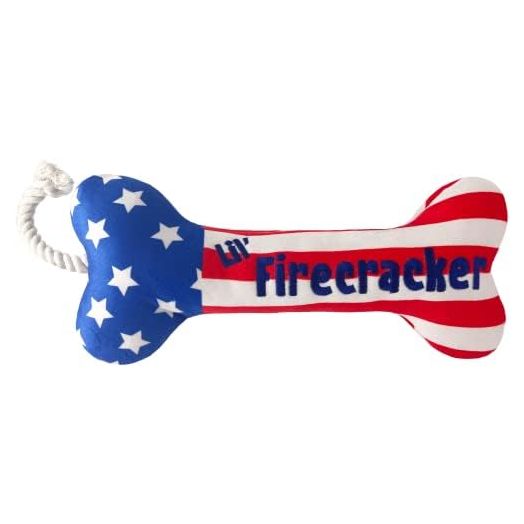 Huxley & Kent for Dogs | Lil' Firecracker Bone (Small) | 4th of July Funny Dog Toy | Power Plush Dog Toy with Squeaker | Dog Gift | Fun, Durable, and Safe | H&K Squeaky Dog Toy