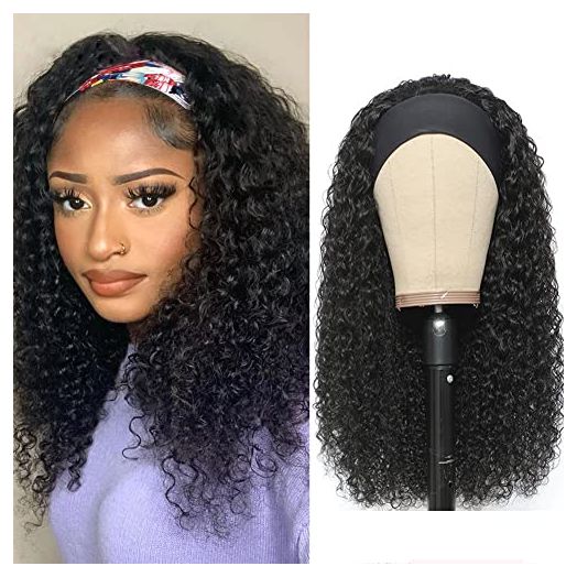 Headband Wigs Human Hair Deep Wave 16 Inch Wig Glueless Headband Wig Deep Wave None Lace Front Wigs Human Hair