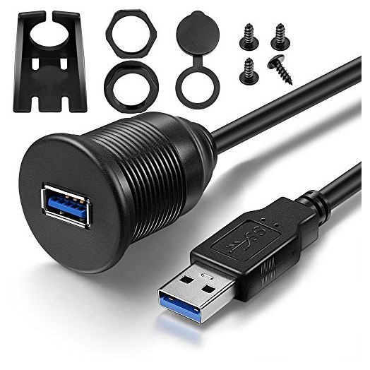 OBVIS USB 3.0 Male to USB 3.0 Female AUX Flush Mount Car Mount Extension Cable for Car Truck Boat Motorcycle Dashboard Panel -(6 Feet - 2 Meter) - Black