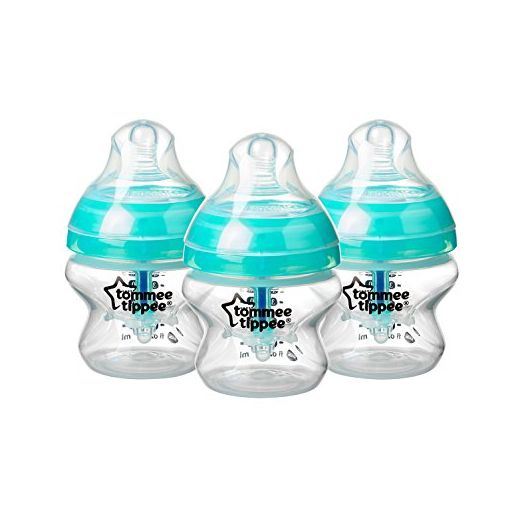 Tommee Tippee Advanced Anti-Colic Baby Bottle, Slow Flow Breast-like Nipple, Heat-Sensing Technology, BPA-Free - Blue - 5 Ounce, 3 Count