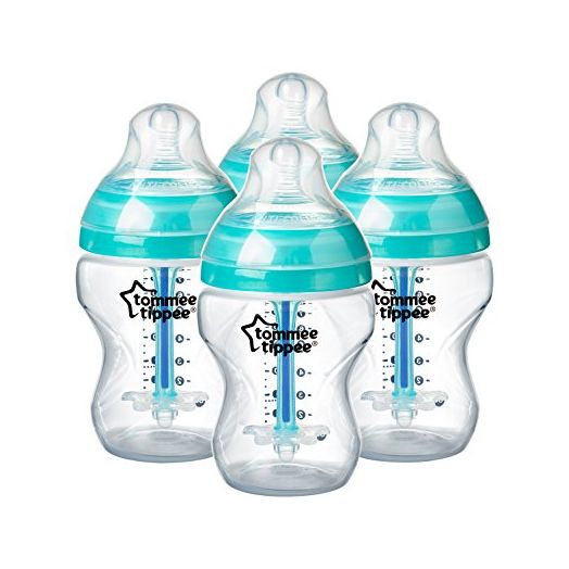 Tommee Tippee Advanced Anti-Colic Baby Bottle, Slow Flow Breast-Like Nipple, Heat-Sensing Technology, BPA-Free - 9 Ounce, 4 Count