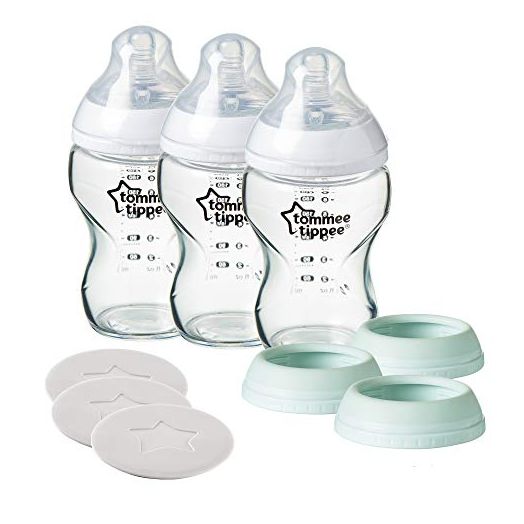 Tommee Tippee Closer to Nature 3 in 1 Convertible Glass Baby Bottles, Anti-Colic Valve – 9-Ounce, 3 Count