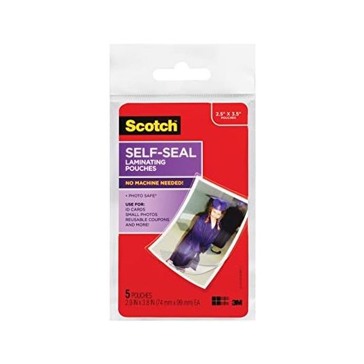 Scotch Self-Sealing Laminating Pouches, Gloss Finish, 2.5 Inches x 3.5 Inches, 5 Pouches (PL903G)