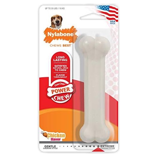 Nylabone Power Chew Flavored Durable Chew Toy for Dogs - Dog Toys for Aggressive Chewers - Indestructible Dog Bones for Medium Dogs - Chicken Flavor Medium/Wolf