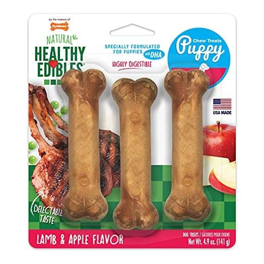 Nylabone Healthy Edibles Puppy Natural Long Lasting Dog Chew Treats Lamb & Apple Small/Regular (3 Count)