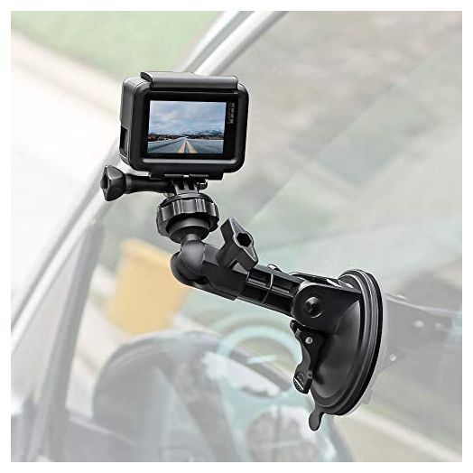 Powerful Suction Cup Camera Car Mount with Tripod Adapter and Phone Holder for GoPro Hero 10/9/8/7/6/5 Black,4 Session,4 Silver,3+,iPhone,DJI Osmo Action,Samsung Galaxy,Google Pixel and More