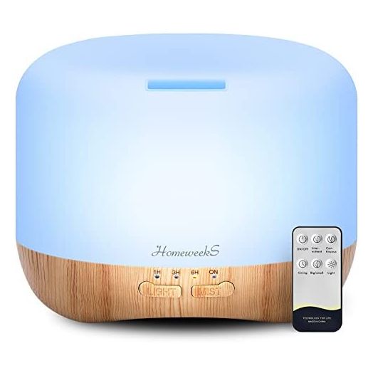 Homeweeks 300ml Essential Oil Diffuser, Quiet Aromatherapy Mist Diffusers for Essential Oils, Wood Grain Ultrasonic Oil Diffuser with Remote Control,Timer, 7 Colors Light for Bedroom (300ml)…