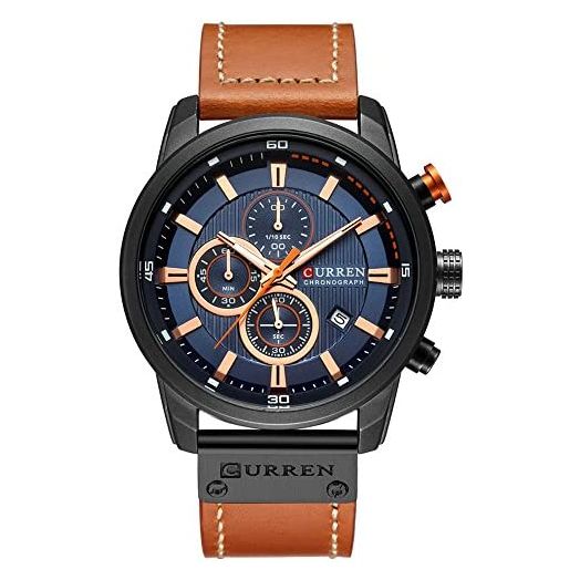 Mens Water Resistant Sport Chronograph Watches Military Multifunction Leather Quartz Wrist Watches