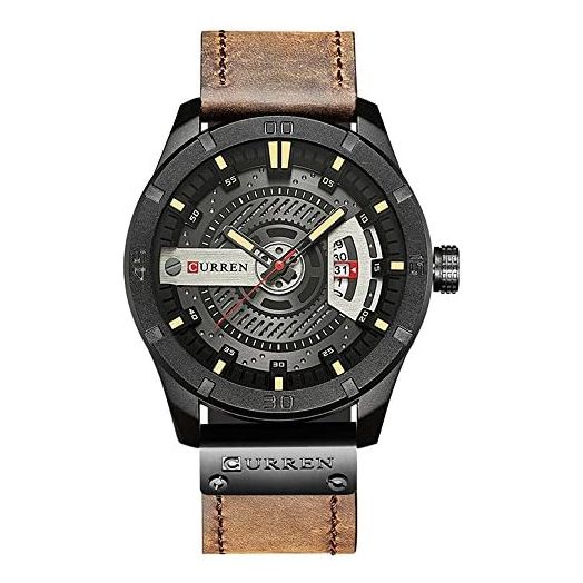 Men Quartz-Analog Watches Military Sport Black Wristwatch Leather Band 8301