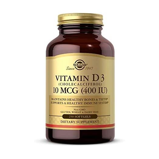Solgar Vitamin D3 (Cholecalciferol) 10 MCG (400 IU), 250 Softgels - Helps Maintain Healthy Bones & Teeth - Immune System Support - Non-GMO, Gluten Free, Dairy Free - 250 Servings