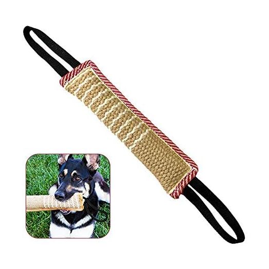 Dog Tug Toy, Dog Bite Jute Pillow Pull Toy with 2 Strong Handles, Perfect for Tug of War, Puppy Training Interactive Play, Bite Training Toys for Medium to Large Dogs (Pink & Yellow Flag)