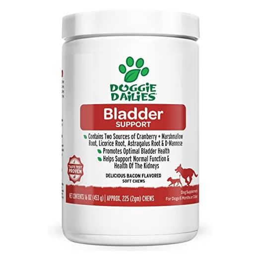 Doggie Dailies Cranberry Supplement for Dogs, 225 Soft Chews, Urinary Tract, Bladder & Kidney Support for Dogs, Cranberry for Dogs with Marshmallow Root, Licorice Root & Apple Cider Vinegar (Bacon)