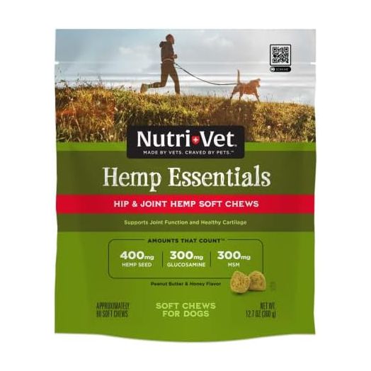 Nutri-Vet Hemp Hip & Joint Soft Chews for Dogs - with Glucosamine and MSM - Peanut Butter & Honey Flavor - 12.7 Ounces