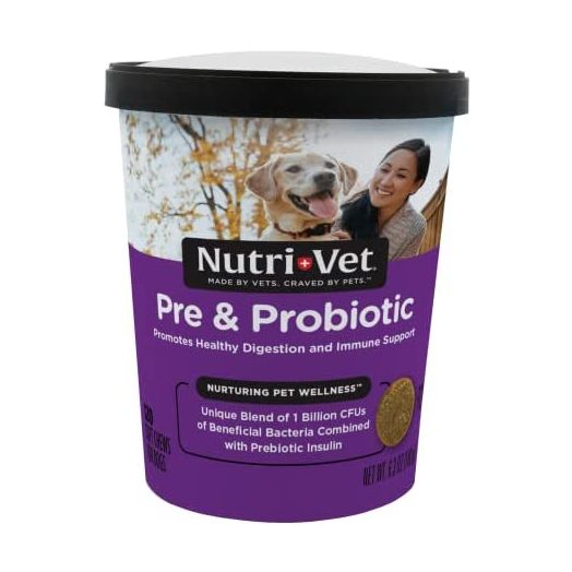 Nutri-Vet Pre and Probiotic Soft Chews for Dogs | Digestive Health Support Dog Probiotics | Tasty Alternative to Dog Probiotic Powder | 120 Soft Chews | Liver, Cheese