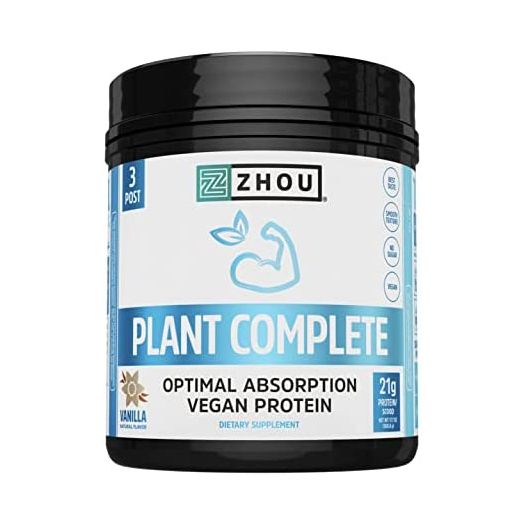 Zhou Nutrition Plant Based Vegan Protein Powder, Complete Amino Acid Profile, Dairy Free, Soy Free