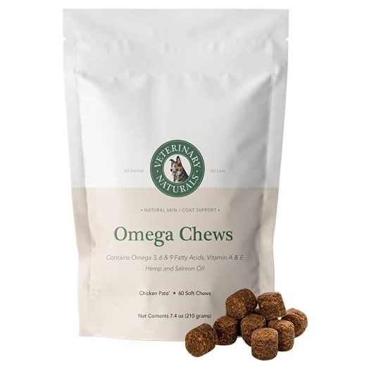 Veterinary Naturals: Omega Chews - Omega 3, 6 & 9, GLA, and Vitamin Soft Chews for Dogs - 60 Pieces