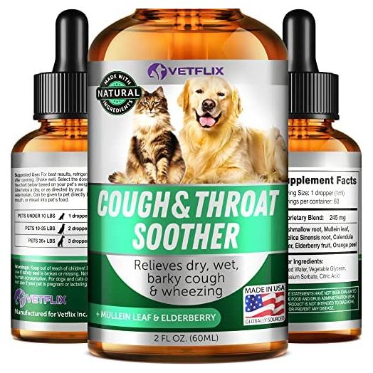 Kennel Cough Treatment for Dogs & Cats - Made in USA - Dog Allergy & Cat Asthma Relief - Mullen Leaf & Elderberry Blend - Dry, Wet & Barky Cough Relief for Dogs & Cats - All Breeds & Sizes