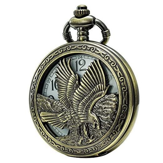 Japan Quartz Movement Pocket Watch with Double Chain (Metal & Leather) (Eagle)