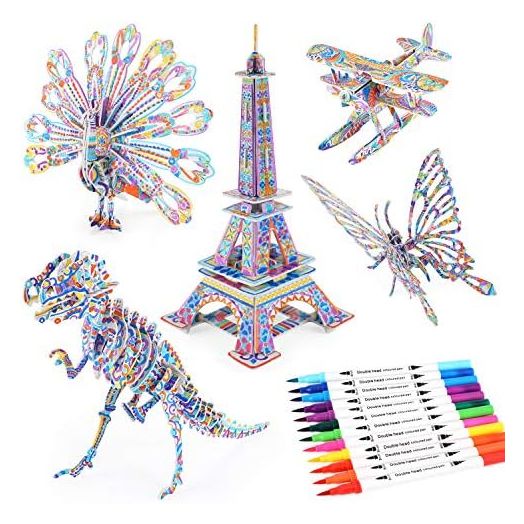 BEARUN 3D Coloring Puzzle Set, Arts and Crafts for Girls and Boys Age 6 7 8 9 10 11 12 Year Old, Fun Educational Painting Crafts Kit with Supplies for Kids, Birthday Toy Gift for Kids