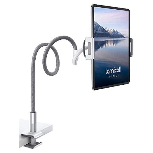 Gooseneck Tablet Holder, Lamicall Tablet Stand: Flexible Arm Clip Tablet Mount Compatible with iPad Mini Pro Air, Switch, Galaxy Tabs, More 4.7-10.5" Devices - Gray