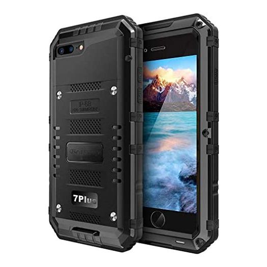Marrkey iPhone 8 Plus Waterproof Case, Metal Military Grade Full Body Protective Heavy Duty Rugged Cover Drop Proof Shockproof Defender Case with Built-in Screen for iPhone 7 Plus - Black