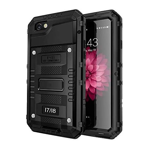 iPhone SE 2020 Case,Military Grade IP68 Waterproof Dustproof Shockproof Full Body Sealed Underwater Case with Built-in Screen Protector Heavy Duty Metal Rugged Case for iPhone 7/8 (Waterproof Black)